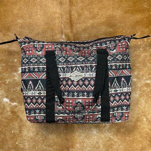Billabong Boho Geometric Floral Weekender Duffle Bag Red Black Cream Travel Gym